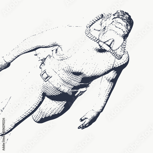 Silhouette of diver. Icon diver. The concept of sport diving. Vintage engraved illustration