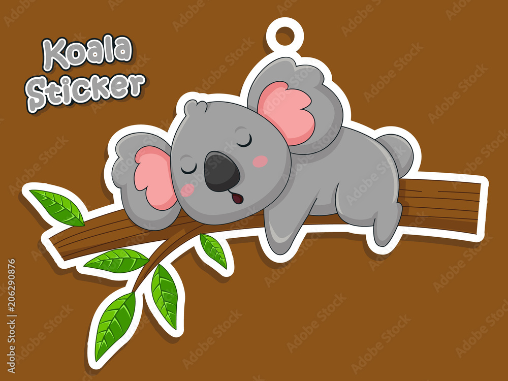 Obraz premium Cute Cartoon Koala Sticker. Vector Illustration With Cartoon Style Funny Animal.