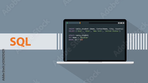 sql structured query languages programming language with script code on laptop screen photo