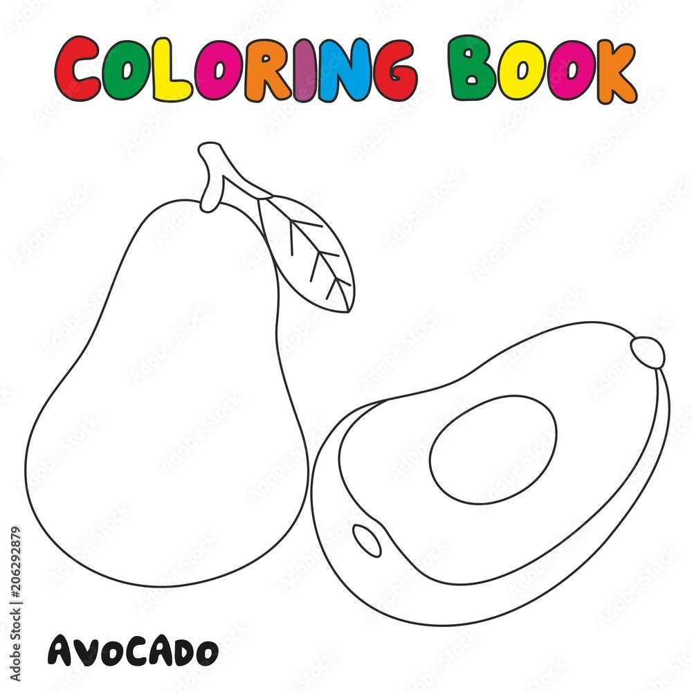 Avocado Coloring Book, Coloring Page For Kids and Children Stock ...