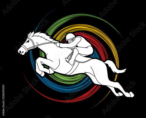 Horse racing ,Jockey riding horse, design on spin wheel background graphic vector.