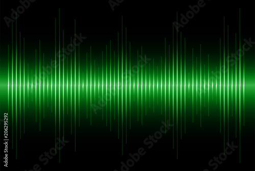 Sound waves oscillating dark green light  Abstract technology background. Vector.