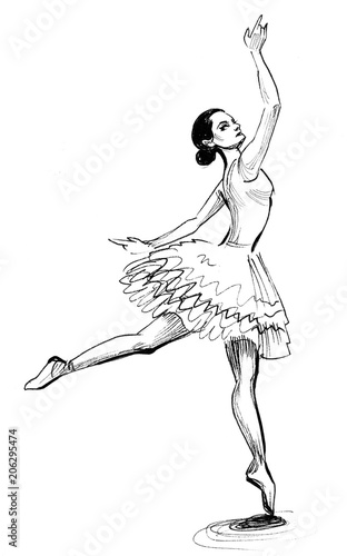 Dancing ballerina. Ink black and white drawing Stock Illustration | Adobe  Stock