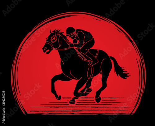 Horse racing ,Jockey riding horse, design on sunlight background graphic vector.
