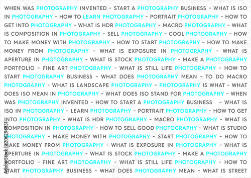 Photography Blue Keywords Marketing Concept. Photographs Poster on White Background.