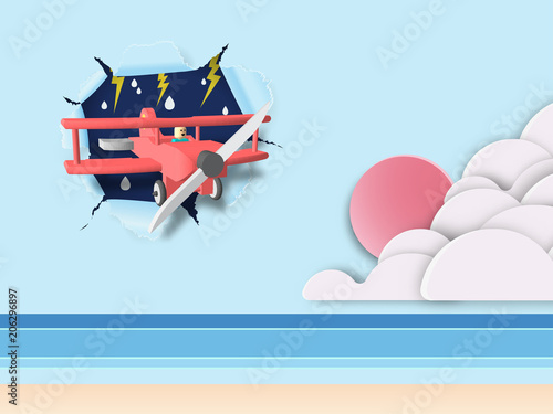  beach background with frame ,Paper art graphic Background