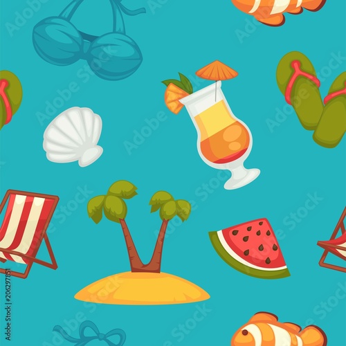 Great summer bright seamless pattern of holiday attributes