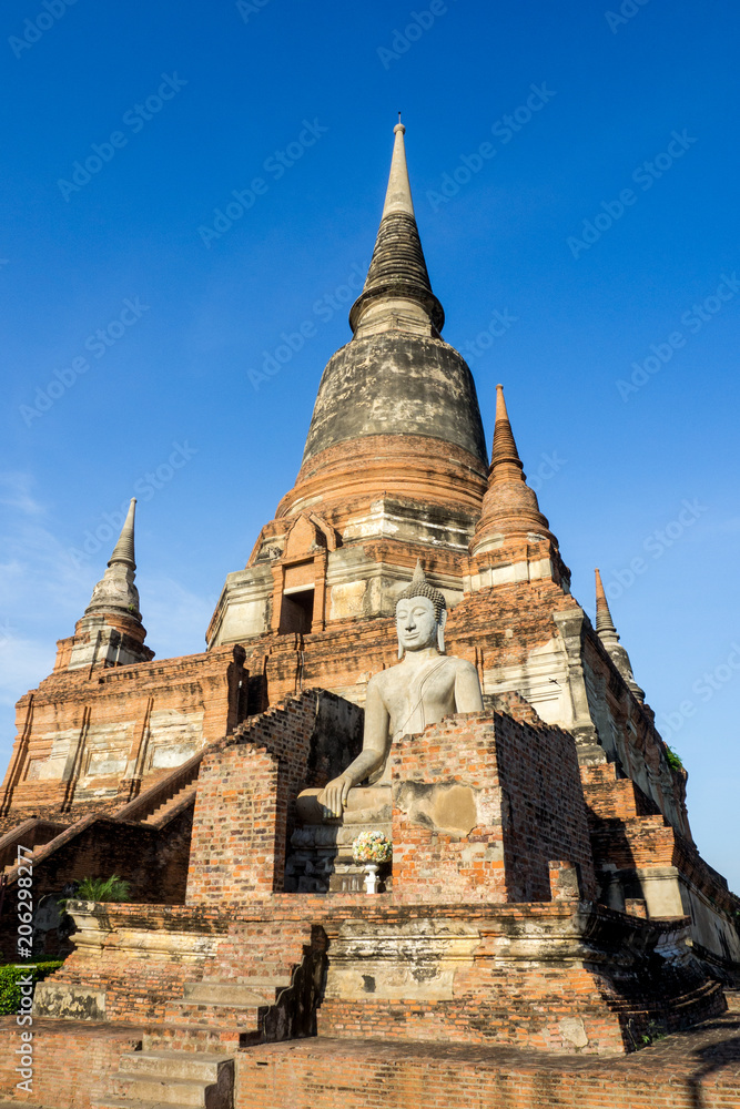 Big and old pagoda : Wat Yai Chaimongkol Ancient temple Ayutthaya, Thailand that very famous for tourist