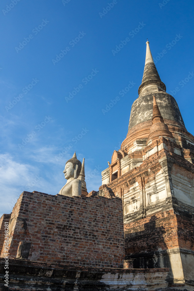 Big and old pagoda : Wat Yai Chaimongkol Ancient temple Ayutthaya, Thailand that very famous for tourist