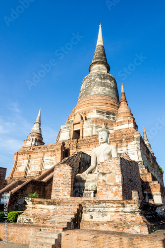 Big and old pagoda   Wat Yai Chaimongkol Ancient temple Ayutthaya  Thailand that very famous for tourist