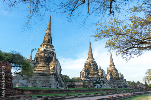 The three Chedis of Wat Phra Si Sanphet, a Buddhist temple, the city of Ayutthaya Historical Park, UNESCO World Heritage,Thailand