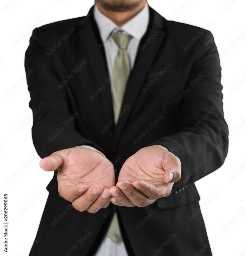 businessman holding hand outstretched forward