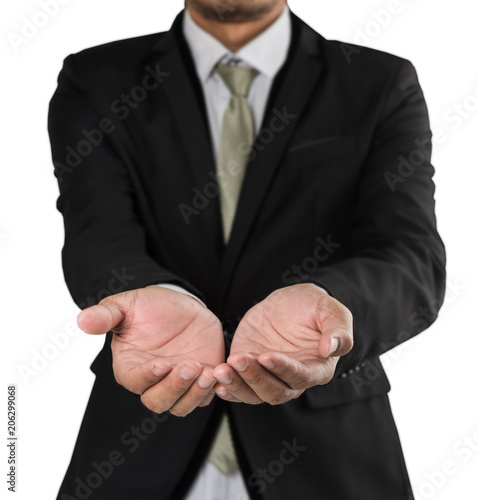 businessman holding hand outstretched forward