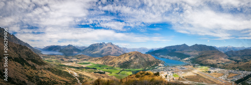 Queenstown Scenic Alpine Panorama in summer -New Zealand, South Island