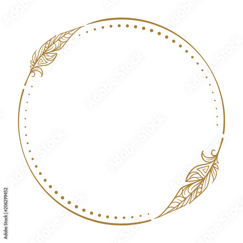 Vector round dotted frame frame whith feather decorative element