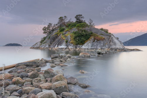 Whyte Island at sunset in West Vancouver, British Columbia.