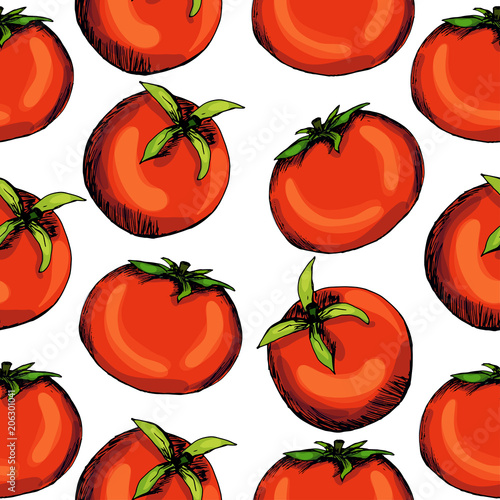 Tomatoes. Pickles. Blanks for the winter. Hand drawing. Print, sticker. Organic. For your design. seamless pattern