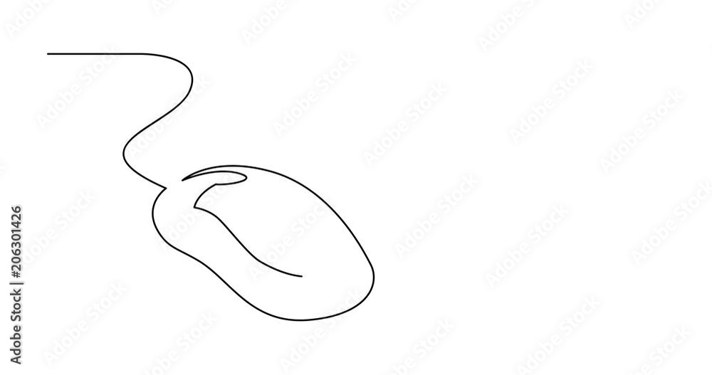 Self drawing animation of one line drawing of isolated vector object - wired computer mouse Self drawing animation of one line drawing of isolated vector object - wired computer mouse