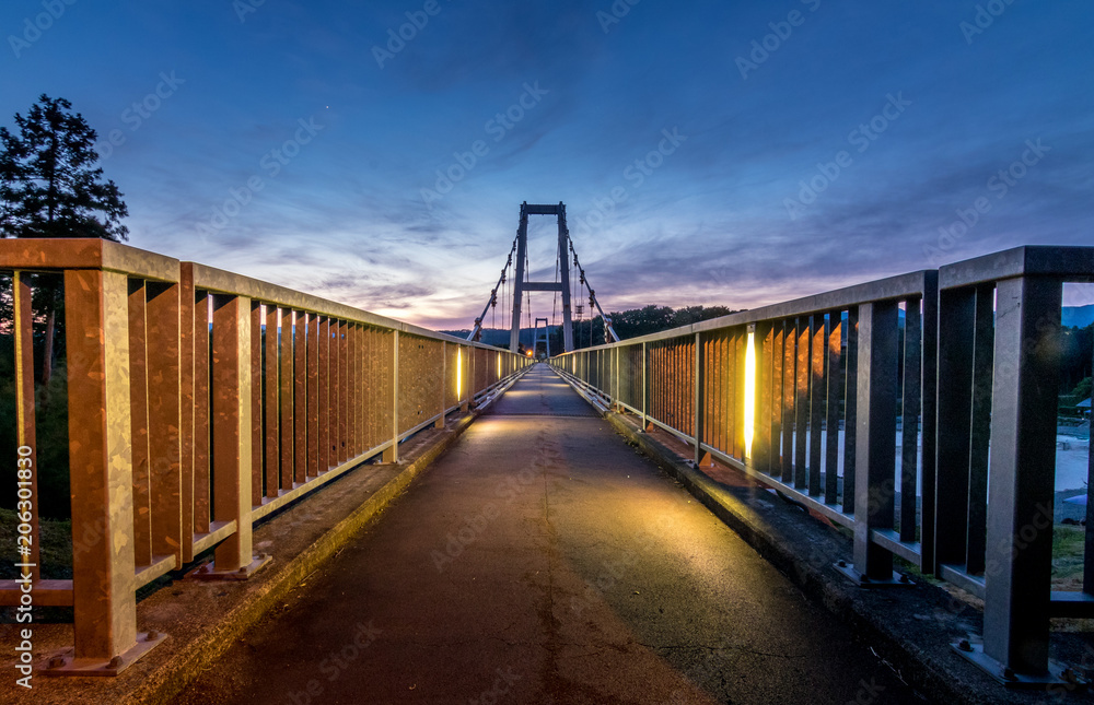 Obraz premium Blue hour Bridge for walking with lights