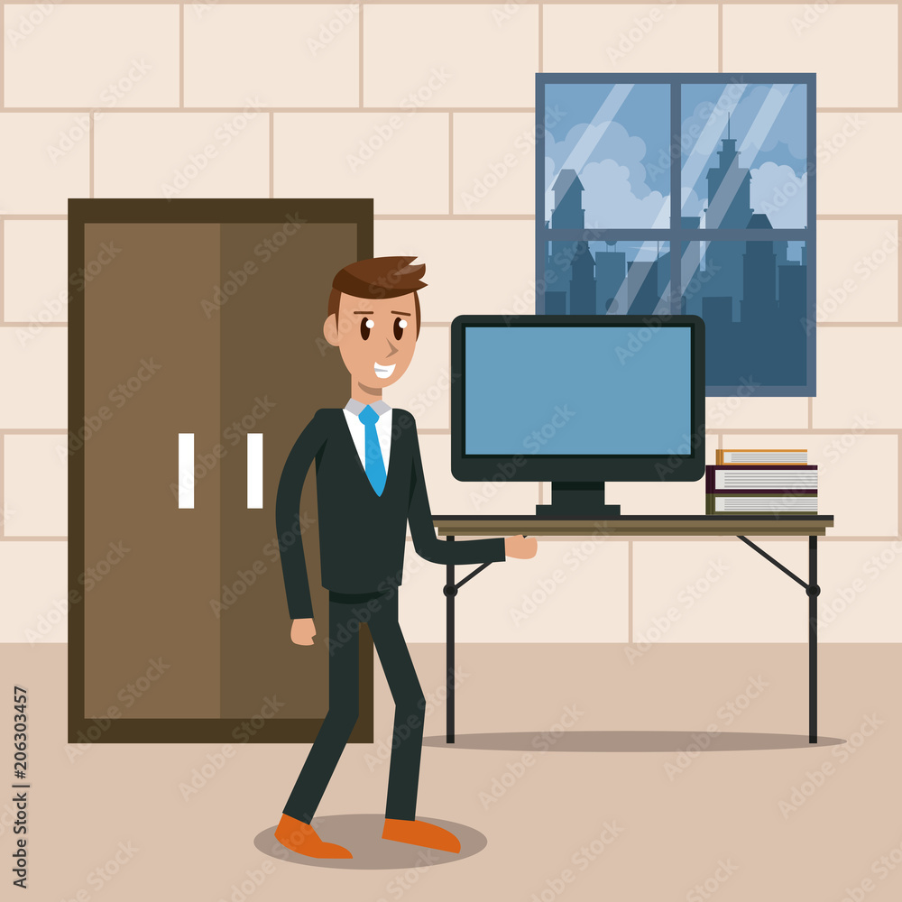 Business worker in office cartoons concept vector illustration graphic design
