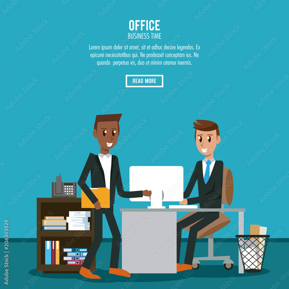 Business workers in office banner information vector illustration graphic design Business workers in office banner information vector illustration graphic design
