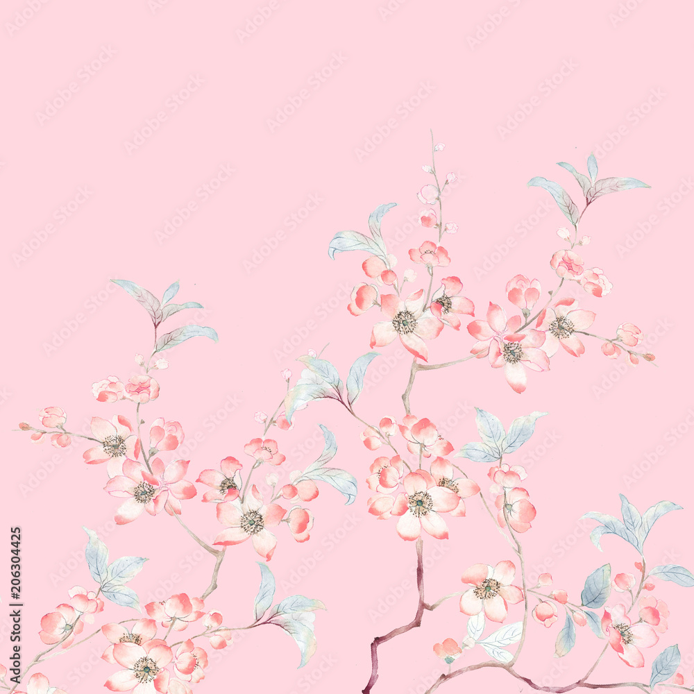 Watercolor branches and flowers Watercolor branches and flowers