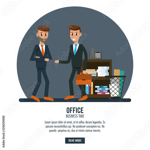 Business workers in office banner information vector illustration graphic design