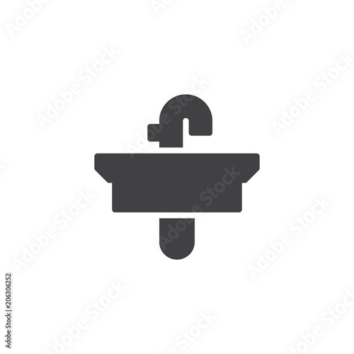 Sink with faucet vector icon. filled flat sign for mobile concept and web design. Kitchen sink simple solid icon. Symbol, logo illustration. Pixel perfect vector graphics