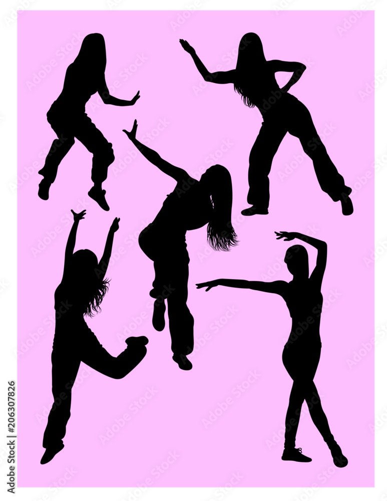 Silhouette of happy woman dancing zumba. Good use for symbol, logo, web icon, mascot, sign, or any design you want.