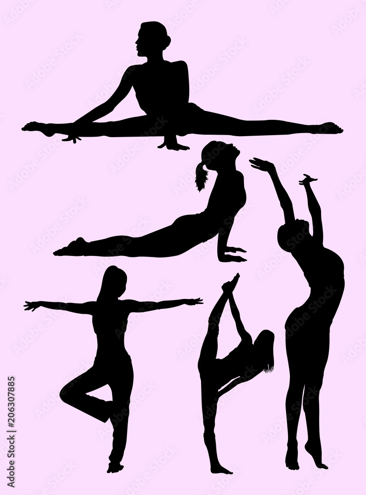 Silhouette of woman doing pilates. Good use for symbol, logo, web icon, mascot, sign, or any design you want.