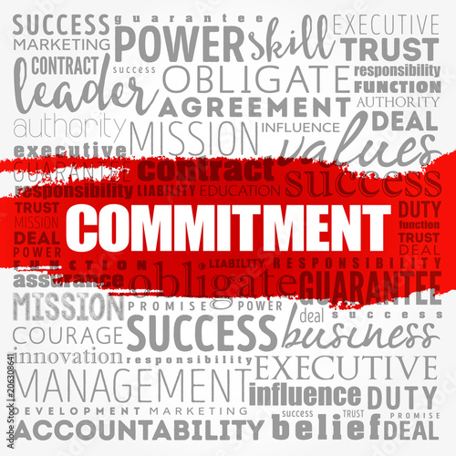 Commitment word cloud collage, business concept background