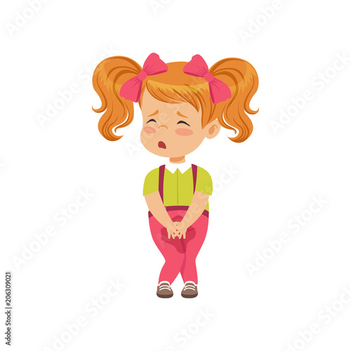 Cute little girl sad that she peed vector Illustration on a white background