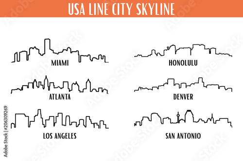 Unites States America City Skyline Vector Set