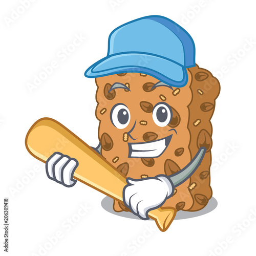 Playing baseball granola bar character cartoon