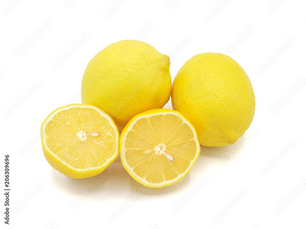 Fresh lemon slice isolated on white background