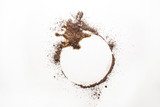 Spilled coffee isolated on white background looks like a sign of aliens who want to communicate. A sign-call to communicate. Why are they here?