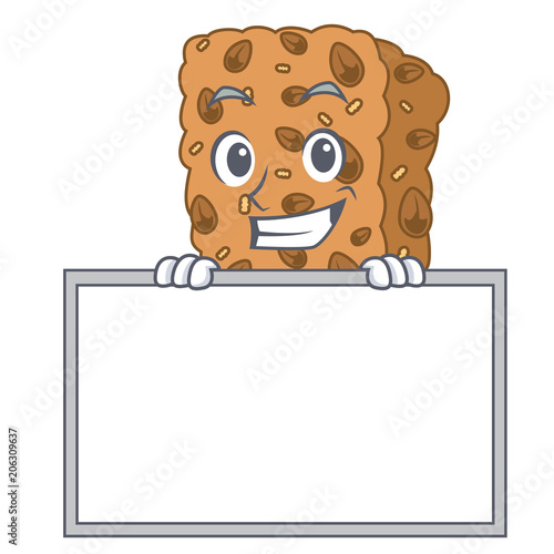 Grinning with board granola bar character cartoon