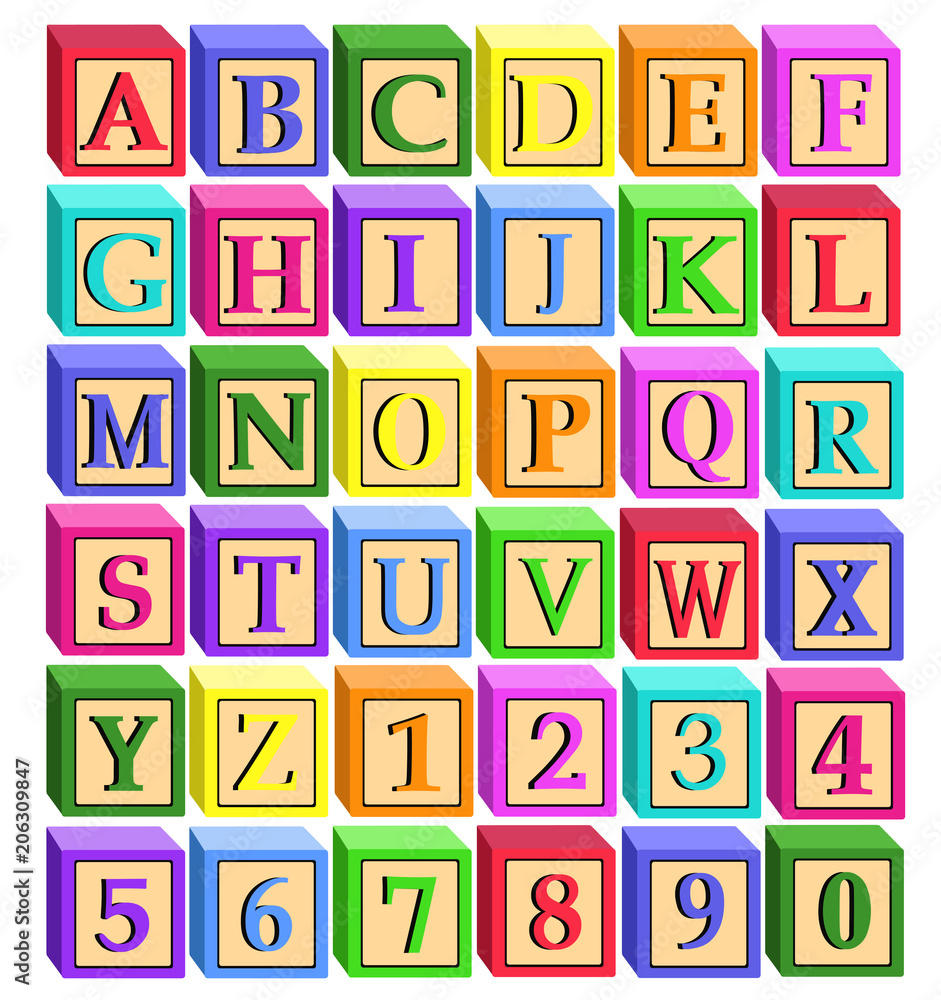 cartoon alphabet letters blocks and numbers Stock Vector | Adobe Stock