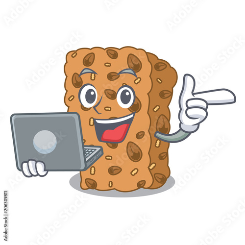 With laptop granola bar character cartoon