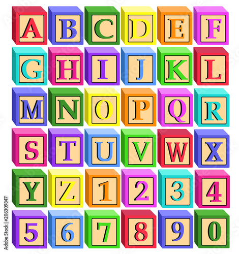 cartoon alphabet letters blocks and numbers