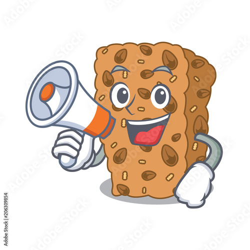 With megaphone granola bar character cartoon