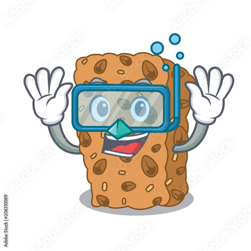 Diving granola bar character cartoon