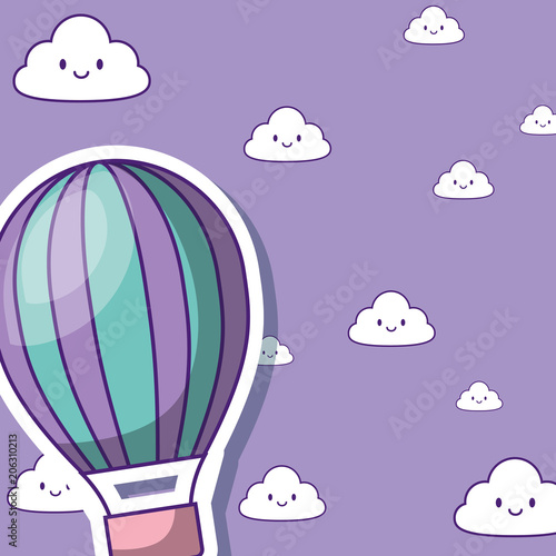 hot air balloon icon over purple background, colorful design. vector illustration