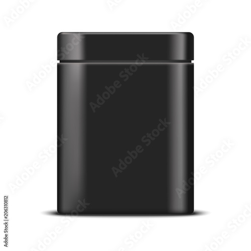 Realistic square black metallic box. Mock up, cosmetic package