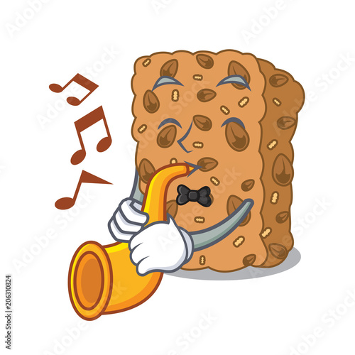 With trumpet granola bar mascot cartoon