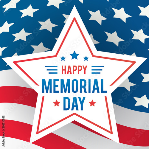 Happy Memorial Day Greeting Card Vector illustration. Text with star frame on USA flag waving.
