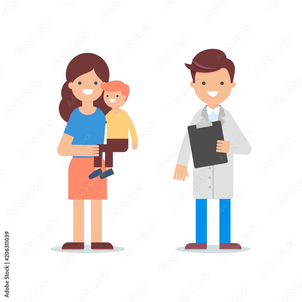 Doctor pediatric and mother with child vector illustration