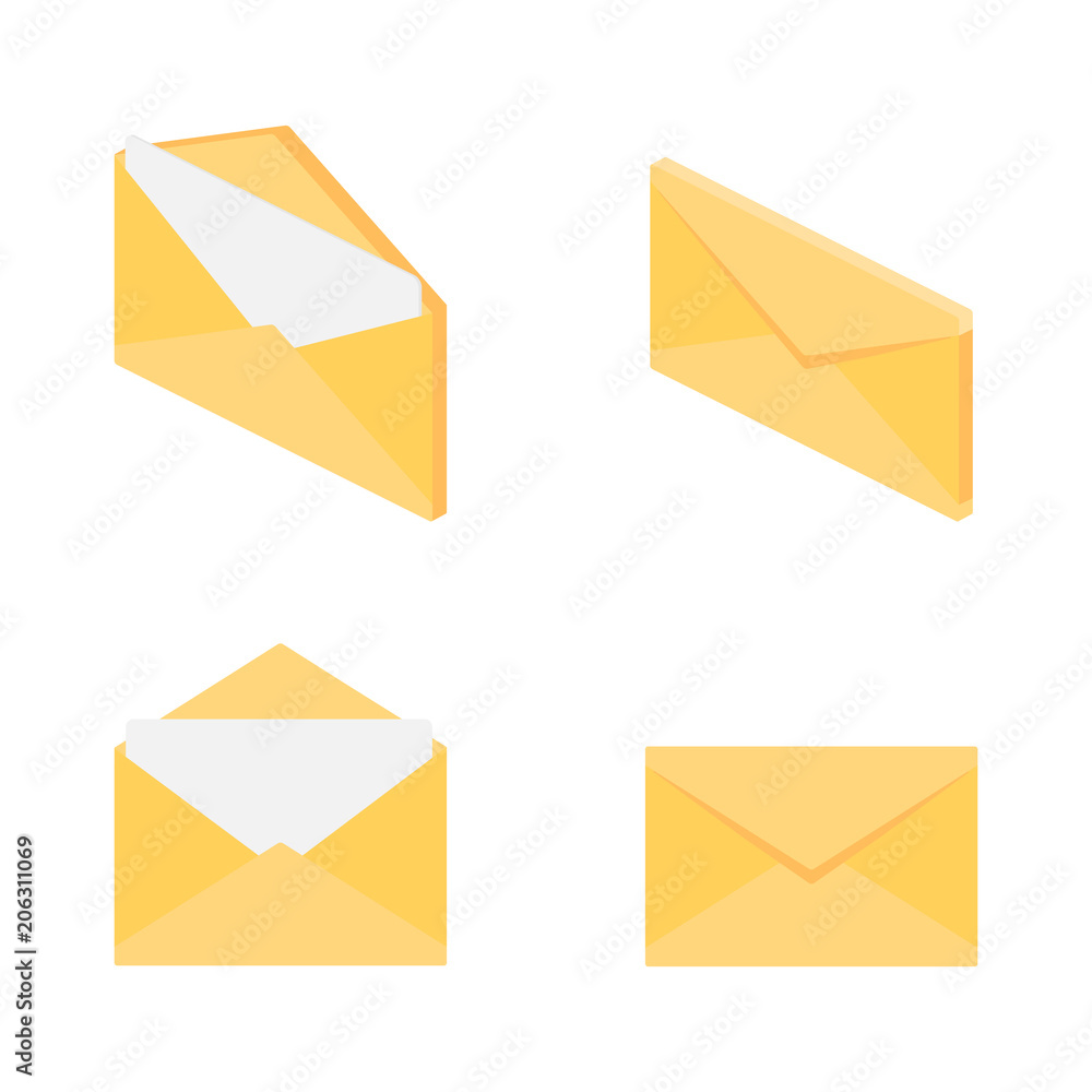 Envelopes flat and isometric vector icons Envelopes flat and isometric vector icons