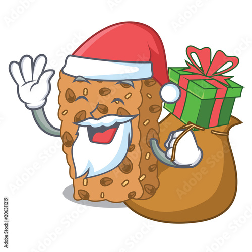 Santa with gift granola bar mascot cartoon