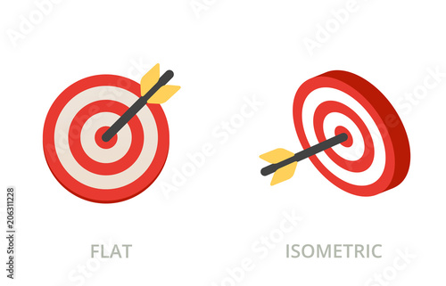 Darts, target concept flat and isometric vector icons